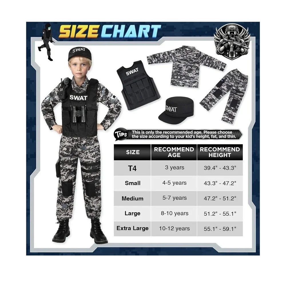 Luucio SWAT Police Officer Costume for Kids w Accessories XL Halloween Costume